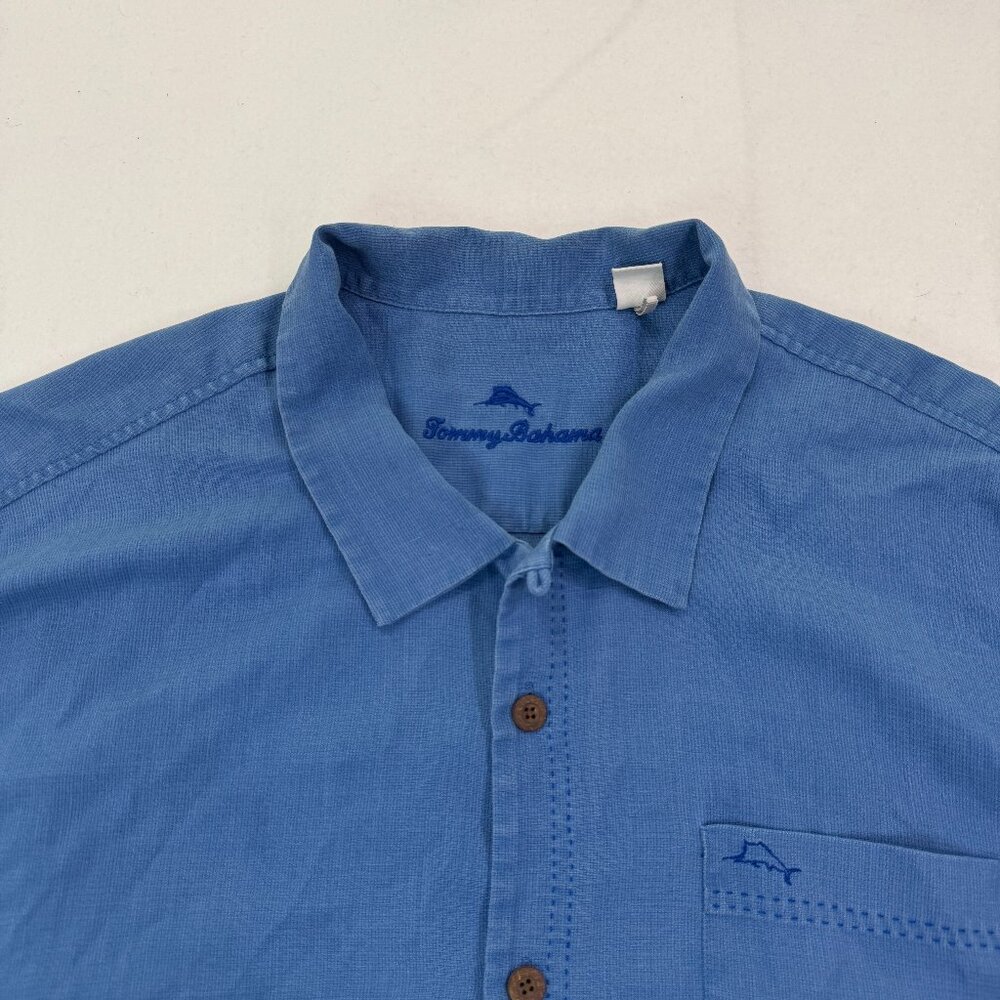 Tommy Bahama Mens Island Zone Hawaiian Shirt Blue Button Up Silk Blend 2XLB